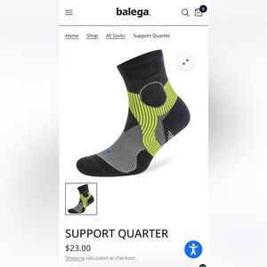 Balega Black and Green Support Quarter Socks